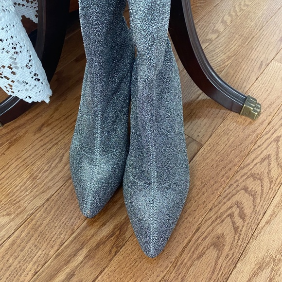 NWOT Buffalo Silver Lurex Fabric thigh High Over-the-knee stiletto heel boot - Picture 6 of 11